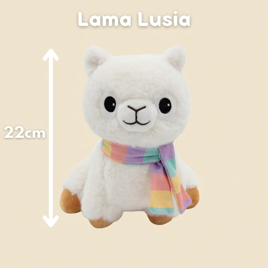Pluszowa lama Lusia PrzytulBox – wymiary 22 cm, miękki pluszak z kolorowym szalikiem