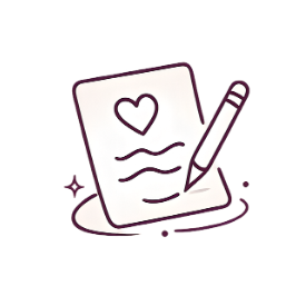 Minimalistyczna ikona kartki z sercem przedstawiająca możliwość dodania osobistej wiadomości do Przytulbox.