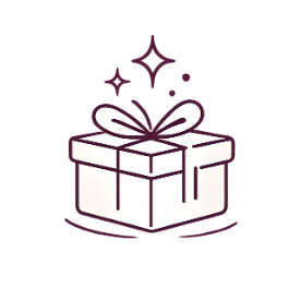 Minimalistyczna ikona pudełka prezentowego symbolizująca gotowy, zapakowany Przytulbox.