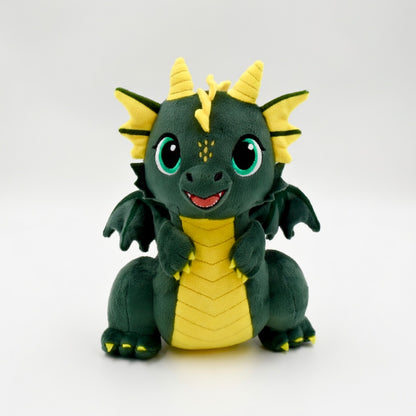 Smok Fortis – pluszowy bohater na odwagę. Miękki zielono-żółty smok siedzący, idealny towarzysz na trudne chwile i budowanie pewności siebie.